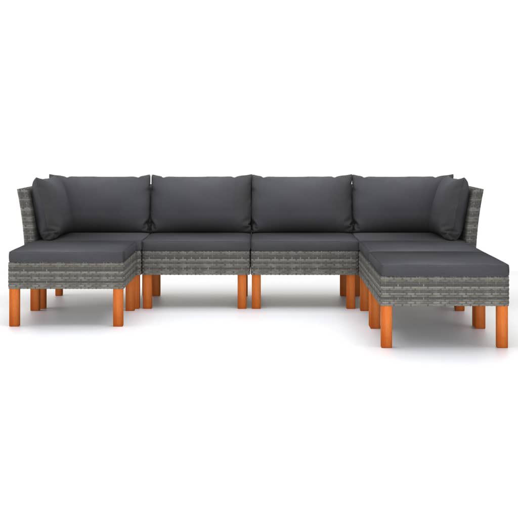 vidaXL 7 Piece Garden Lounge Set with Cushions Poly Rattan Grey