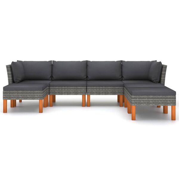 vidaXL 7 Piece Garden Lounge Set with Cushions Poly Rattan Grey
