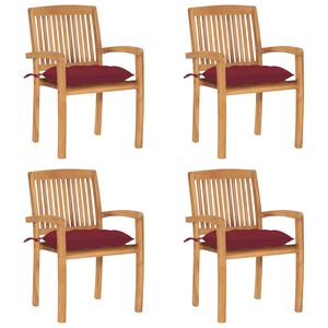 vidaXL Stacking Garden Chairs with Cushions 4 pcs Solid Teak Wood