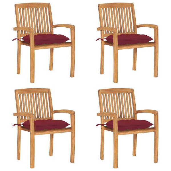 vidaXL Stacking Garden Chairs with Cushions 4 pcs Solid Teak Wood