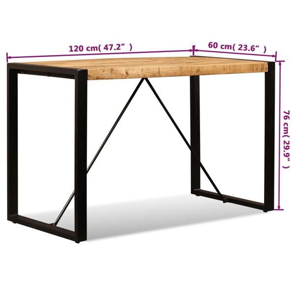 vidaXL Dining Table Solid Rough Mango Wood 120 cm