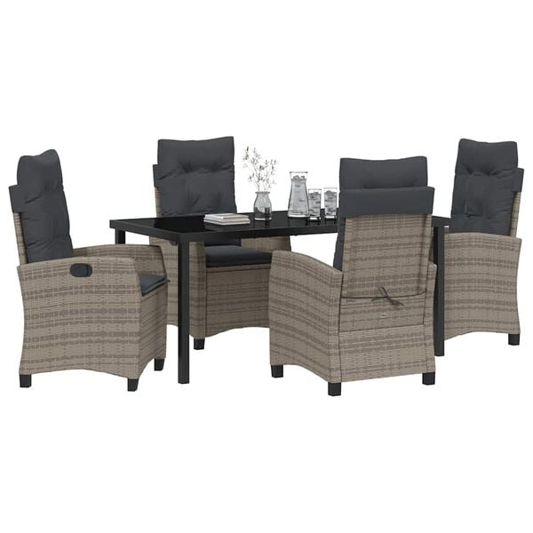 vidaXL Garden Dining Set with Cushion 5 pcs Grey Poly Rattan