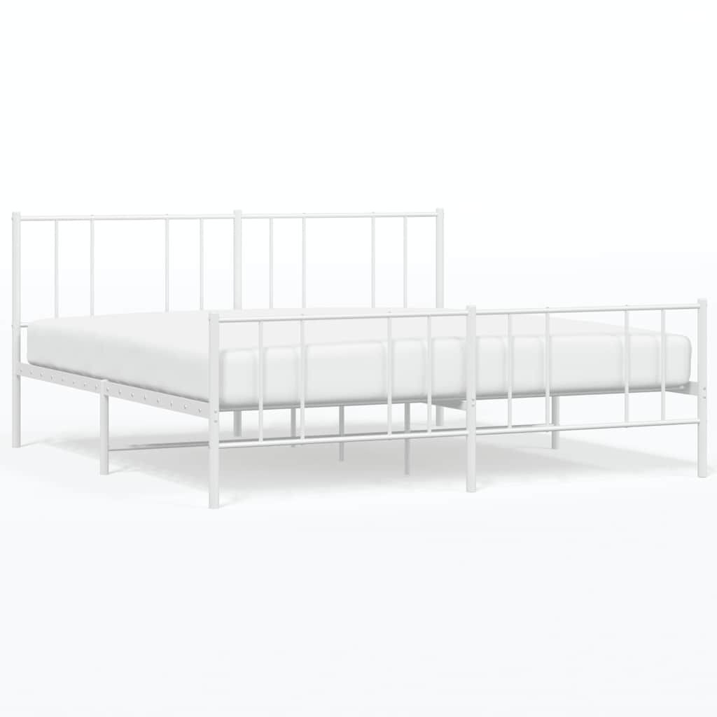 vidaXL Metal Bed Frame without Mattress with Footboard White 193x203cm