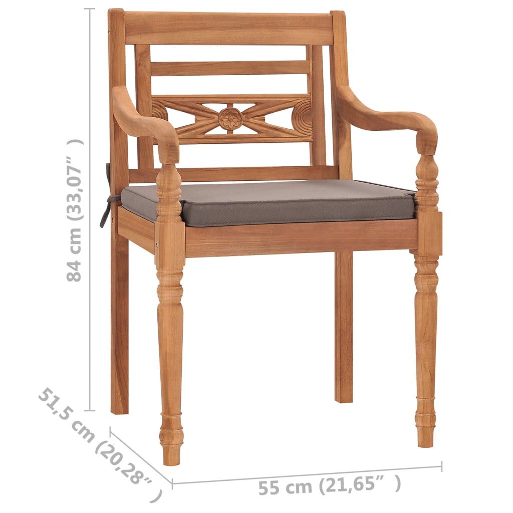 vidaXL Batavia Chairs 2 pcs with Dark Grey Cushions Solid Teak Wood