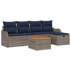 vidaXL Garden Sofa Set with Cushion 6 pcs Grey Poly Rattan