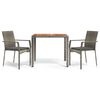 vidaXL 3 Piece Garden Dining Set with Cushions Grey Poly Rattan
