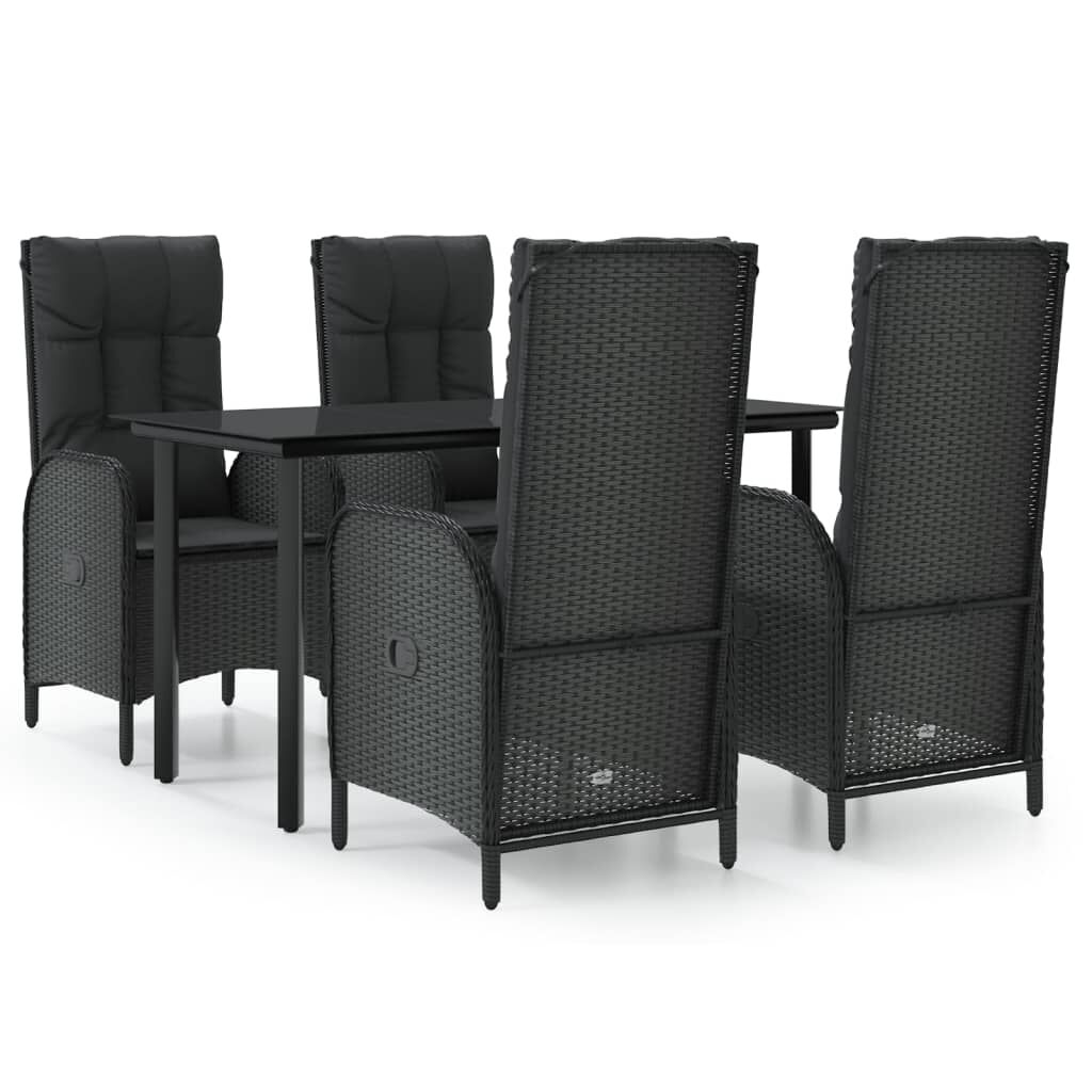 vidaXL 5 Piece Garden Dining Set with Cushions Black Poly Rattan
