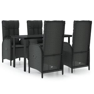 vidaXL 5 Piece Garden Dining Set with Cushions Black Poly Rattan