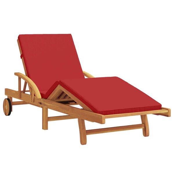 vidaXL Sun Loungers 2 pcs with Cushions and Table Red Solid Wood Acacia