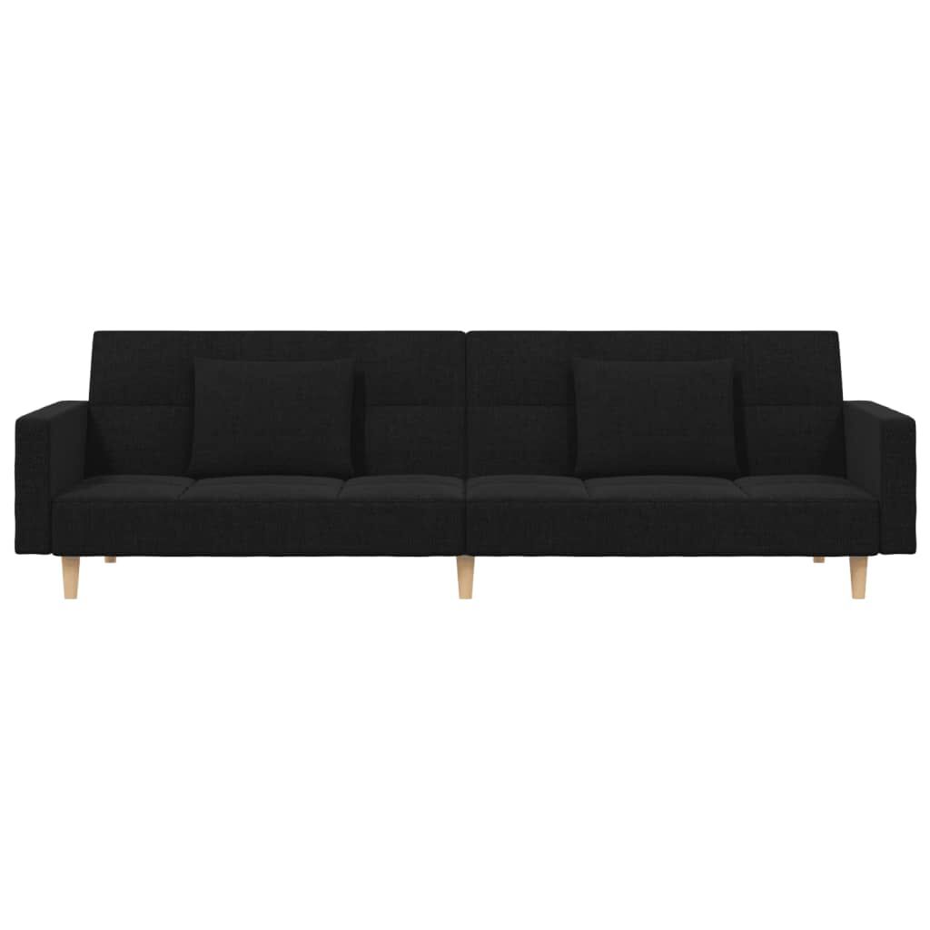 vidaXL 2-Seater Sofa Bed with Two Pillows Black Fabric