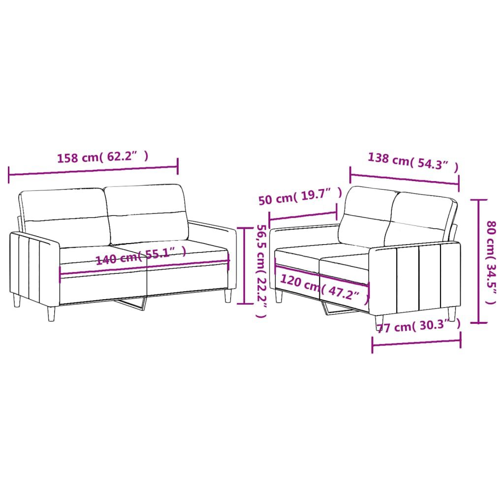 vidaXL 2 Piece Sofa Set with Cushions Black Fabric