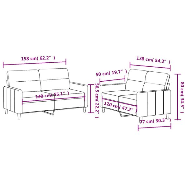 vidaXL 2 Piece Sofa Set with Cushions Black Fabric