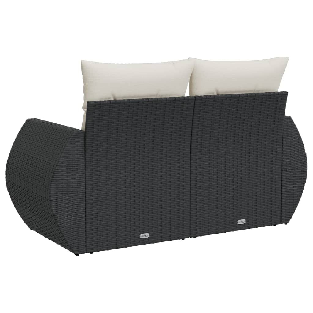 vidaXL Garden Sofa with Cushions 2-Seater Black Poly Rattan