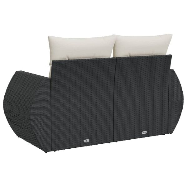 vidaXL Garden Sofa with Cushions 2-Seater Black Poly Rattan