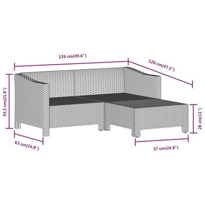 vidaXL 3 Piece Garden Lounge Set with Cushions Grey Poly Rattan