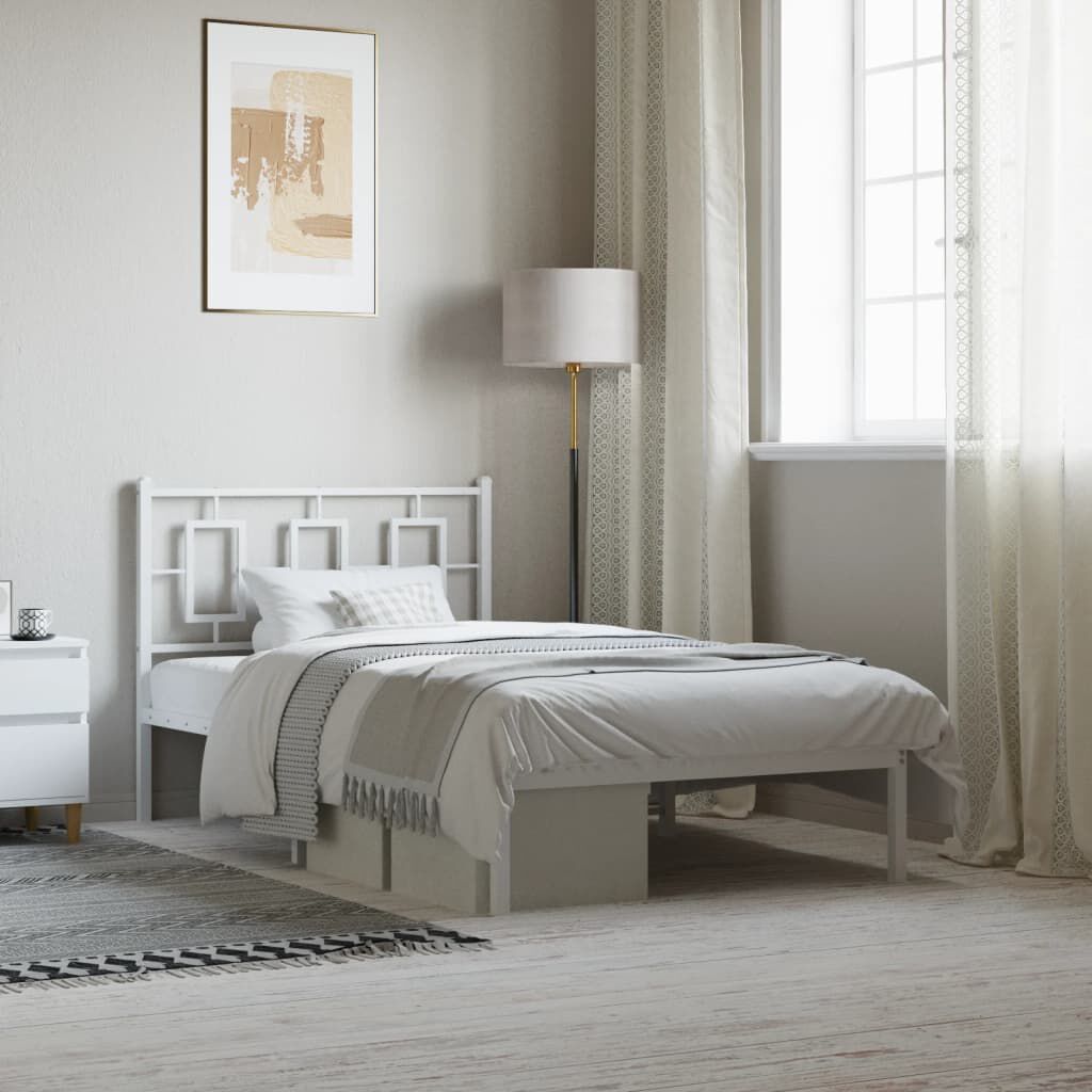 vidaXL Metal Bed Frame without Mattress with Headboard White 100x200cm