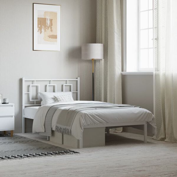 vidaXL Metal Bed Frame without Mattress with Headboard White 100x200cm