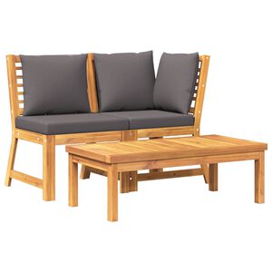 vidaXL 3 Piece Garden Lounge Set with Dark Grey Cushion Solid Acacia Wood