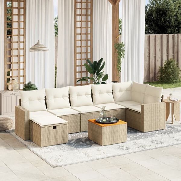 vidaXL 8 Piece Garden Sofa Set with Cushions Beige Poly Rattan
