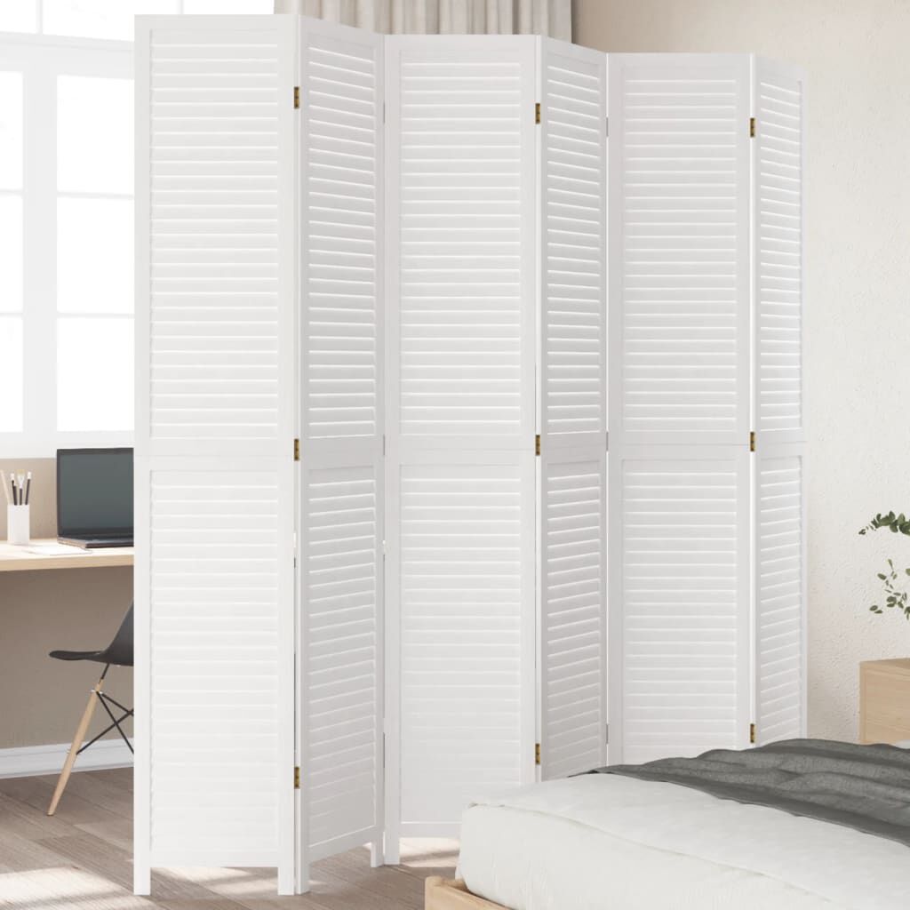 vidaXL Room Divider 6 Panels White Solid Wood Paulownia