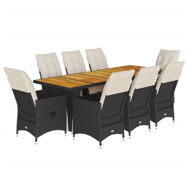 vidaXL 9 Piece Garden Bistro Set with Cushions Brown Poly Rattan