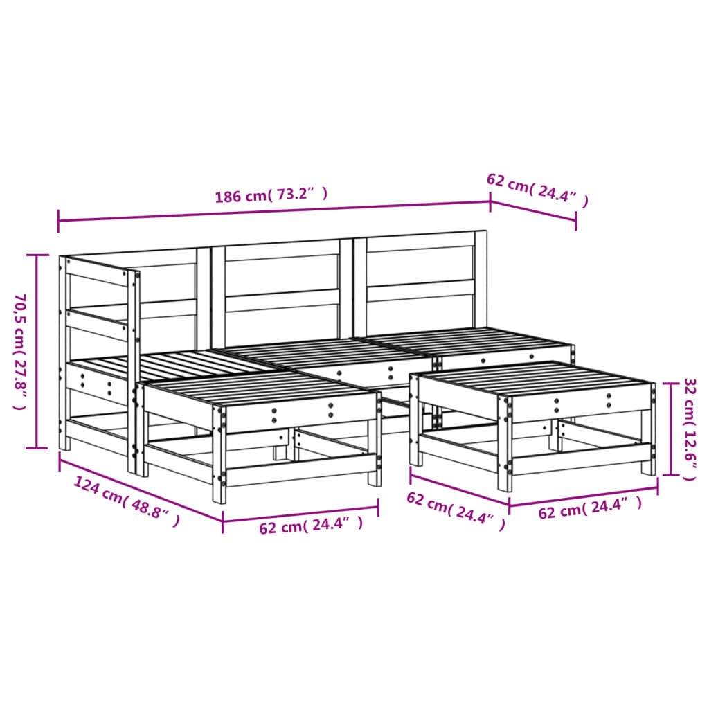 vidaXL 5 Piece Garden Lounge Set Solid Wood Pine