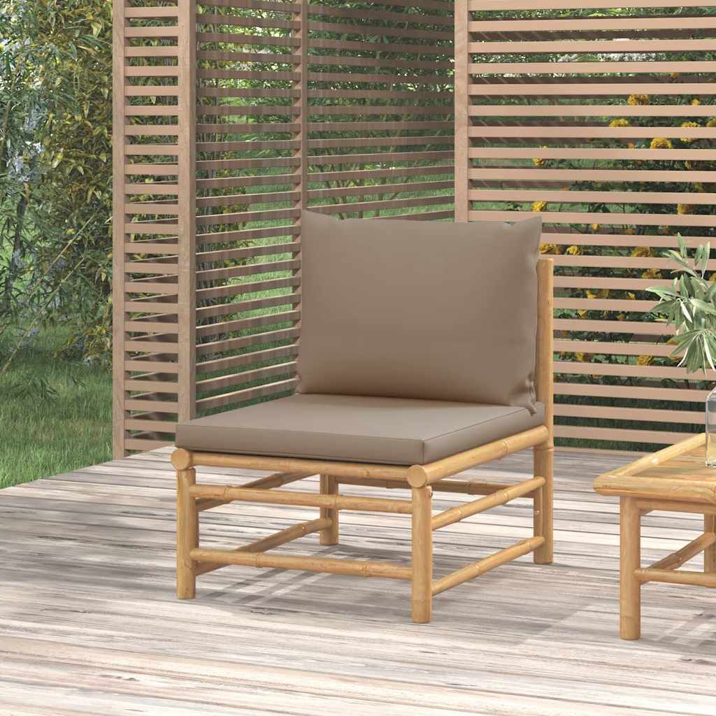 vidaXL Garden Middle Sofa with Taupe Cushions Bamboo