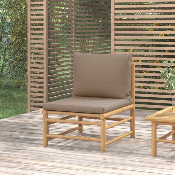 vidaXL Garden Middle Sofa with Taupe Cushions Bamboo