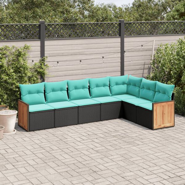 vidaXL 7 Piece Garden Sofa Set with Cushions Black Poly Rattan