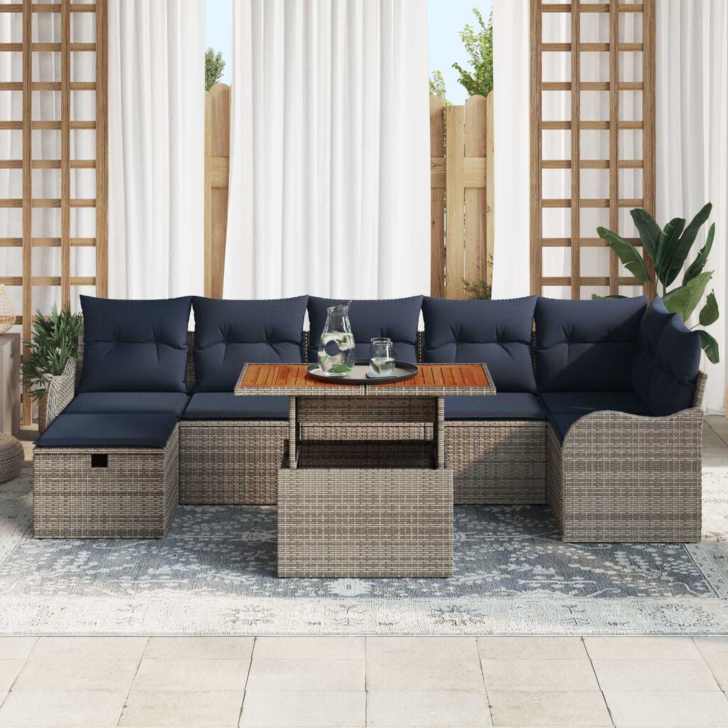 vidaXL 8 Piece Garden Sofa Set with Cushions Grey Poly Rattan