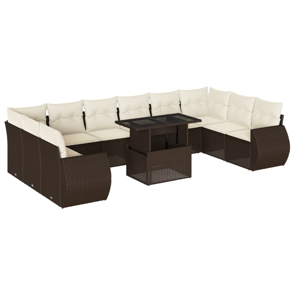 vidaXL 11 Piece Garden Sofa Set with Cushions Brown Poly Rattan