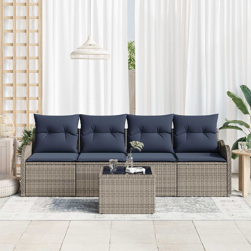 vidaXL 5 Piece Garden Sofa Set with Cushions Grey Poly Rattan