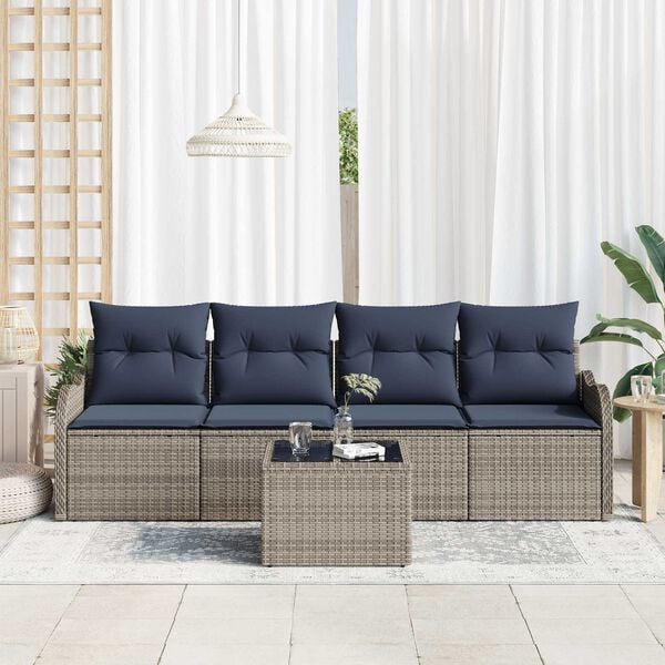 vidaXL 5 Piece Garden Sofa Set with Cushions Grey Poly Rattan