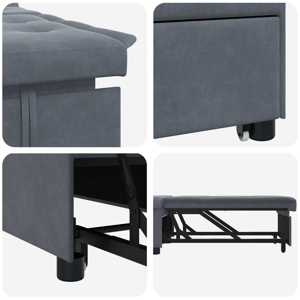 vidaXL Sofa Bed 3-in-1 Pull-Out Design Dark Grey Velvet