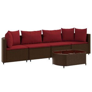 vidaXL 5 Piece Garden Sofa Set with Cushions Brown Poly Rattan