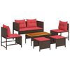 vidaXL Garden Sofa Set with Cushion 6 pcs Brown and Red Poly Rattan