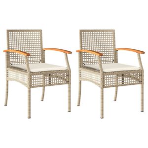 vidaXL Garden Chairs with Cushions 2 pcs Beige Poly Rattan Acacia Wood