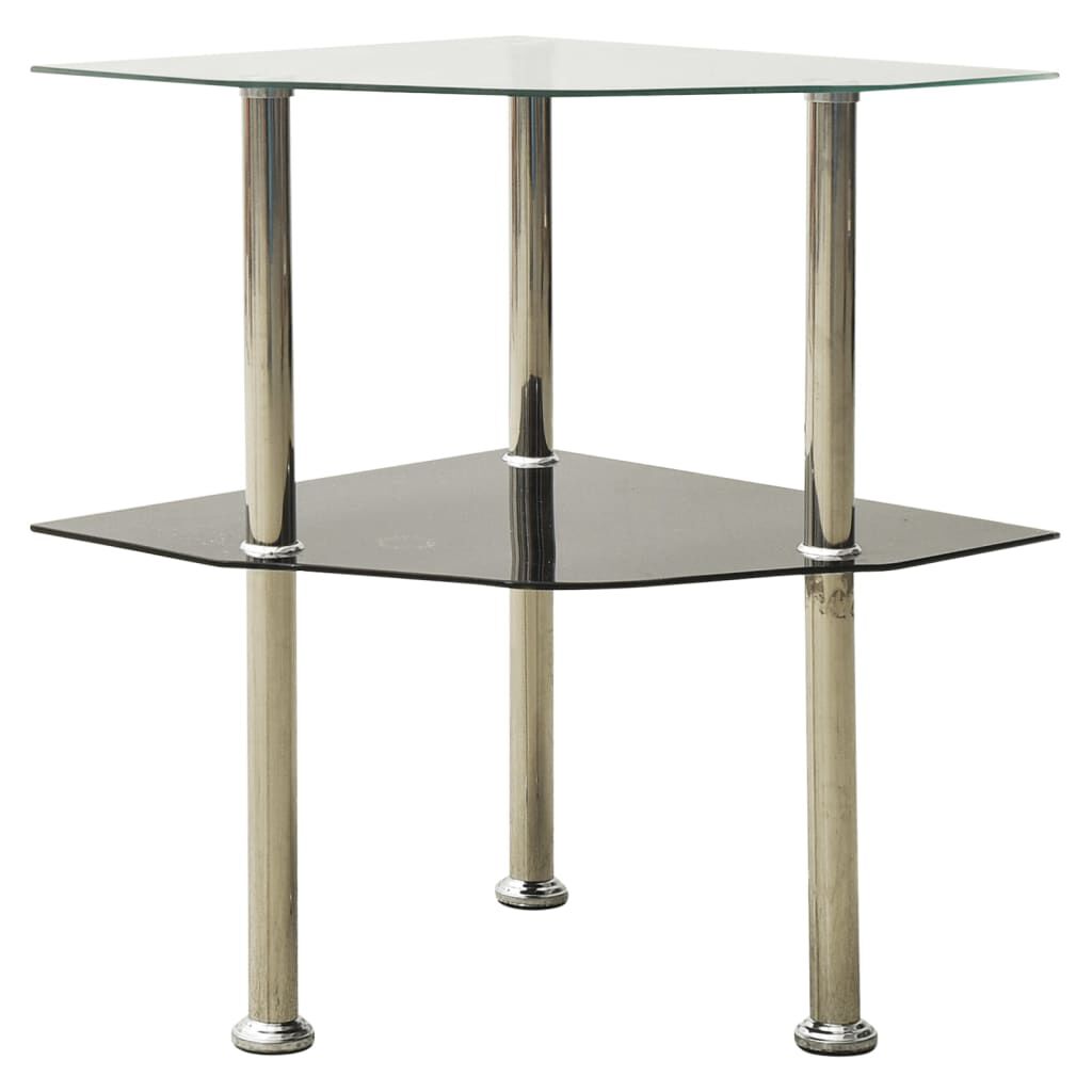 vidaXL 2-Tier Side Table Transparent & Black 38x38x50cm Tempered Glass