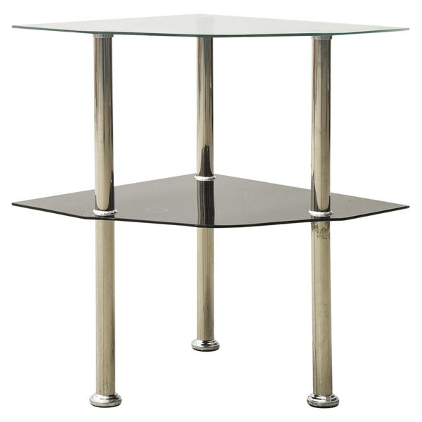 vidaXL 2-Tier Side Table Transparent & Black 38x38x50cm Tempered Glass