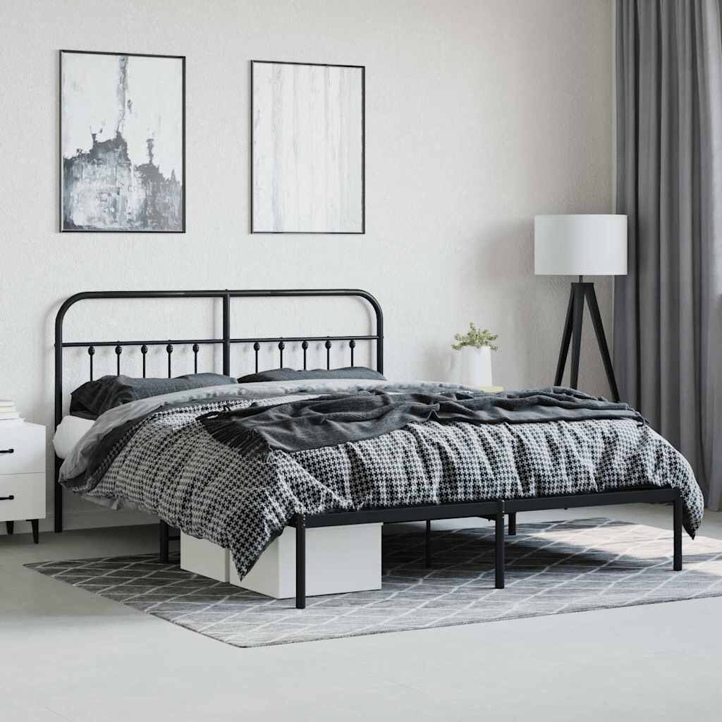vidaXL Metal Bed Frame without Mattress with Headboard Black 183x213cm