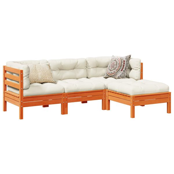 vidaXL 4 Piece Garden Sofa Set with Cushions Wax Brown Solid Wood Pine