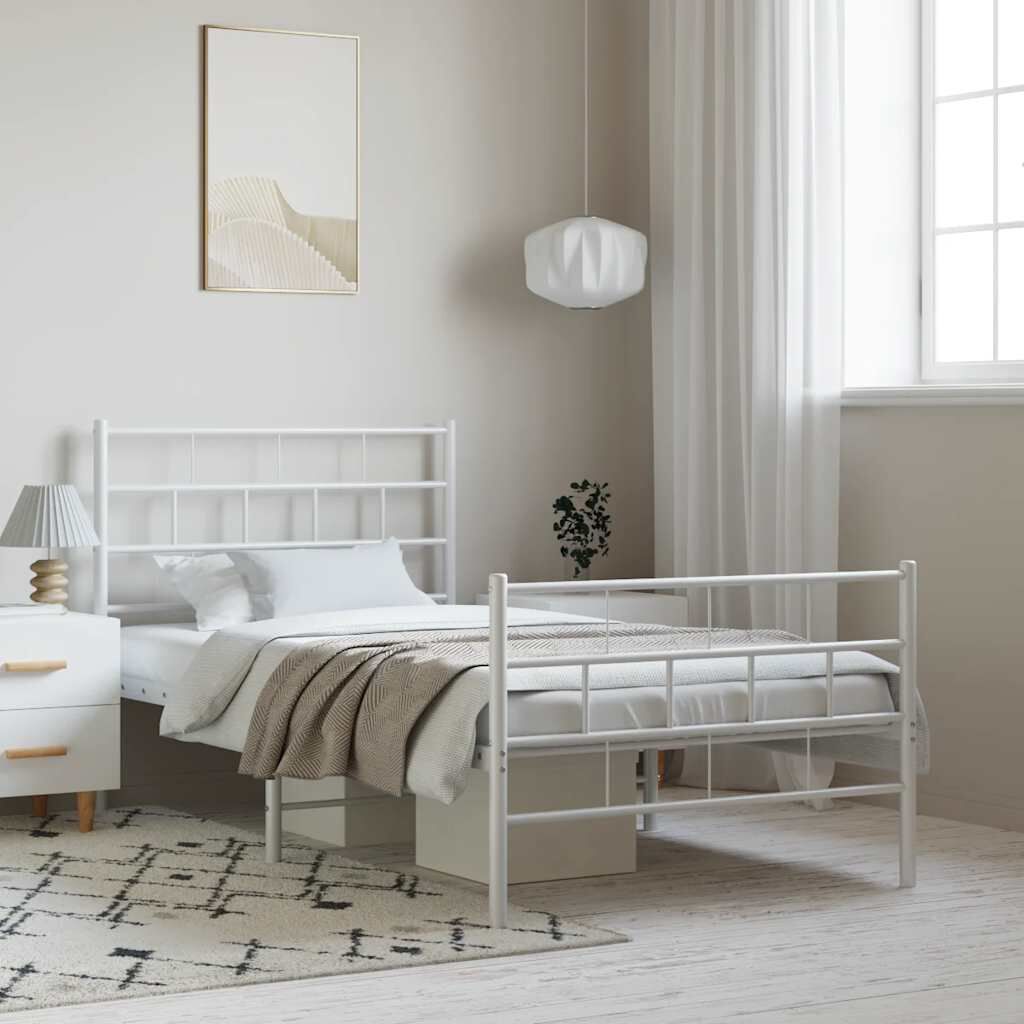 vidaXL Metal Bed Frame without Mattress with Footboard White 100x190cm