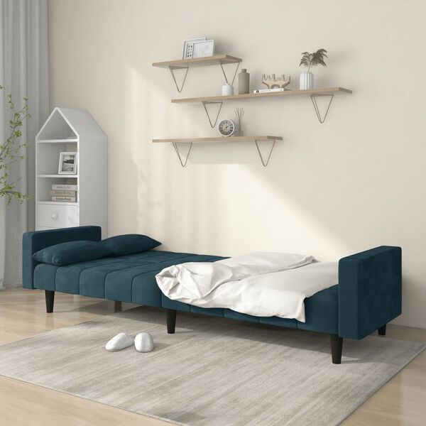 vidaXL 2-Seater Sofa Bed with Two Pillows Blue Velvet