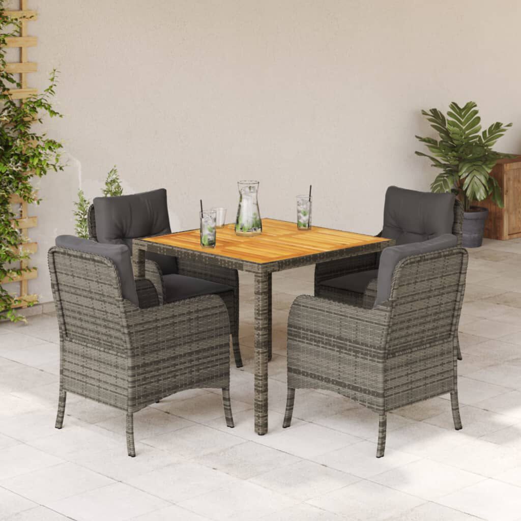 vidaXL 5 Piece Garden Dining Set with Cushions Grey Poly Rattan