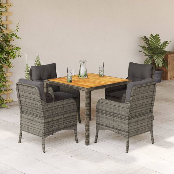 vidaXL 5 Piece Garden Dining Set with Cushions Grey Poly Rattan