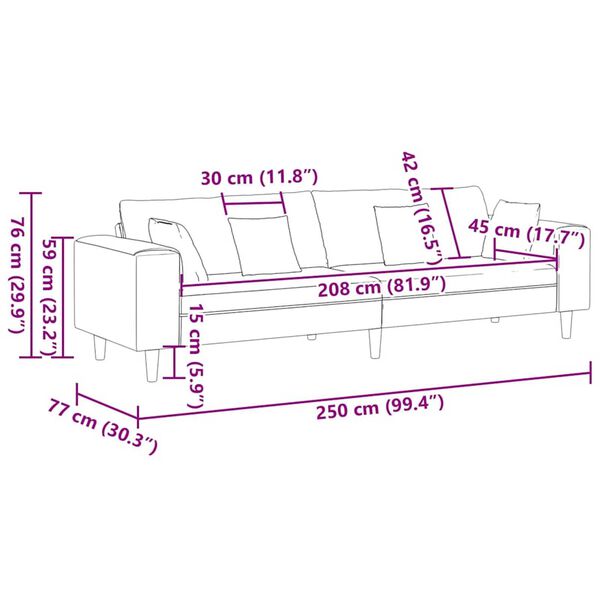 vidaXL Velvet Sofa with Cushion Dark Grey 208 cm Velvet