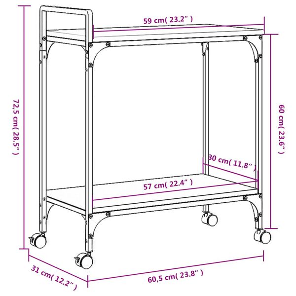 vidaXL Kitchen Trolley Black 60.5x31x72.5 cm Engineered Wood