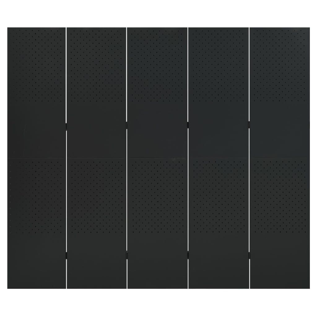 vidaXL 5-Panel Room Dividers 2 pcs Black 200x180 cm Steel