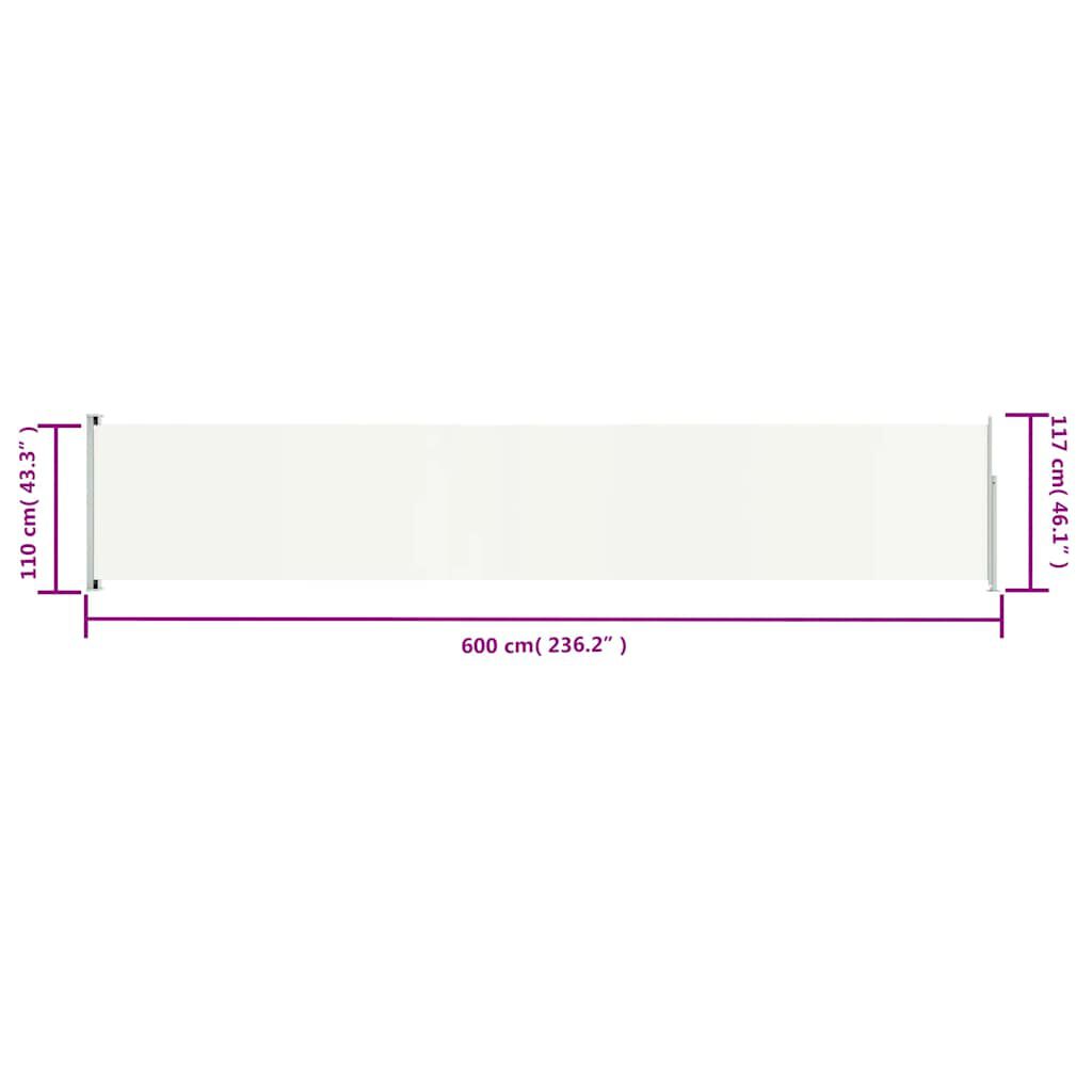 vidaXL Patio Retractable Side Awning 117x600 cm Cream