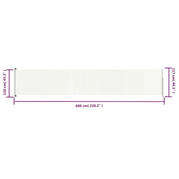 vidaXL Patio Retractable Side Awning 117x600 cm Cream